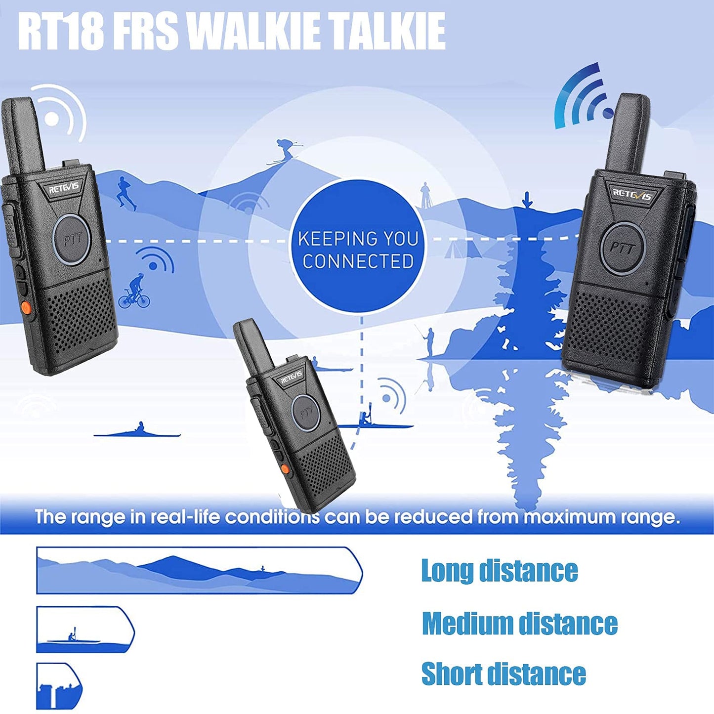 Retevis RT18 Rechargeable Walkie Talkies, Portable FRS Two-Way Radios, Dual PTT, VOX, Metal Clip, Small Mini Walkie-Talkie for Adults Seniors Elderly Family Camping Hiking Outdoor Trip(2 Pack)
