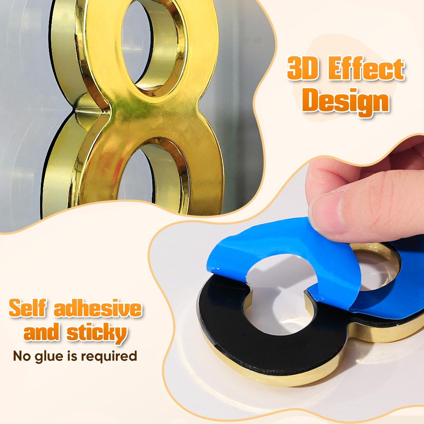 Ranslen 10 Pieces 3 Inch High House Numbers 0-9, Self-adhesive 3D Mailbox Numbers Door Address Home Number Stickers Sign for Apartment Mailbox Sign Office Hotel Room, Gold Electroplated Plastic