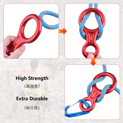 JEELAD 35kN Rescue Figure 8 Descender Climbing Gear Downhill Rappelling Rope Aluminum Alloy for Rock Climbing Training Emergency Aerial Yoga (Blue 35KN- 2 Pack)