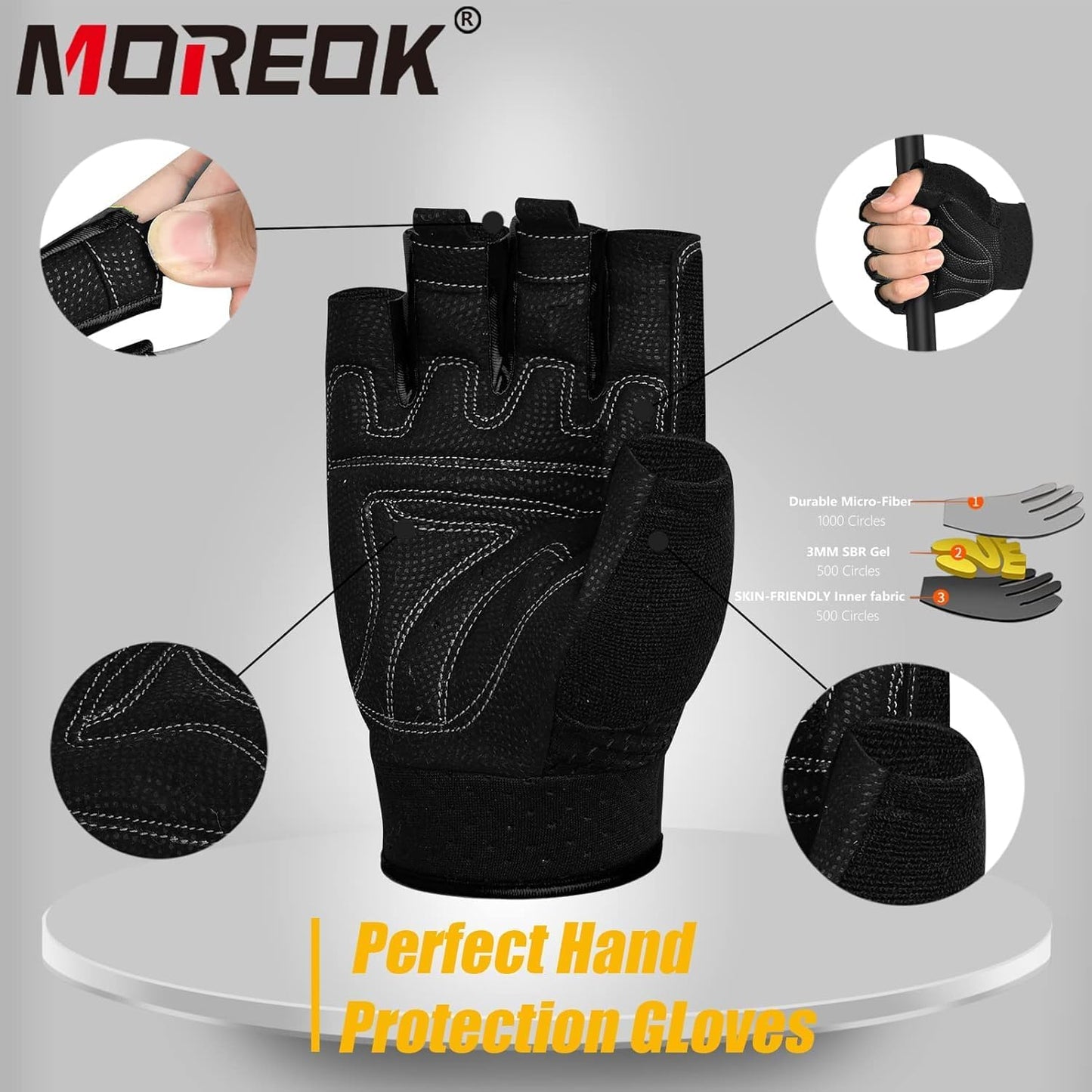 MOREOK Workout Gloves - Padded Fingerless Weight Lifting Gloves for Men & Women | 3MM Gel Grip for Gym Fitness
