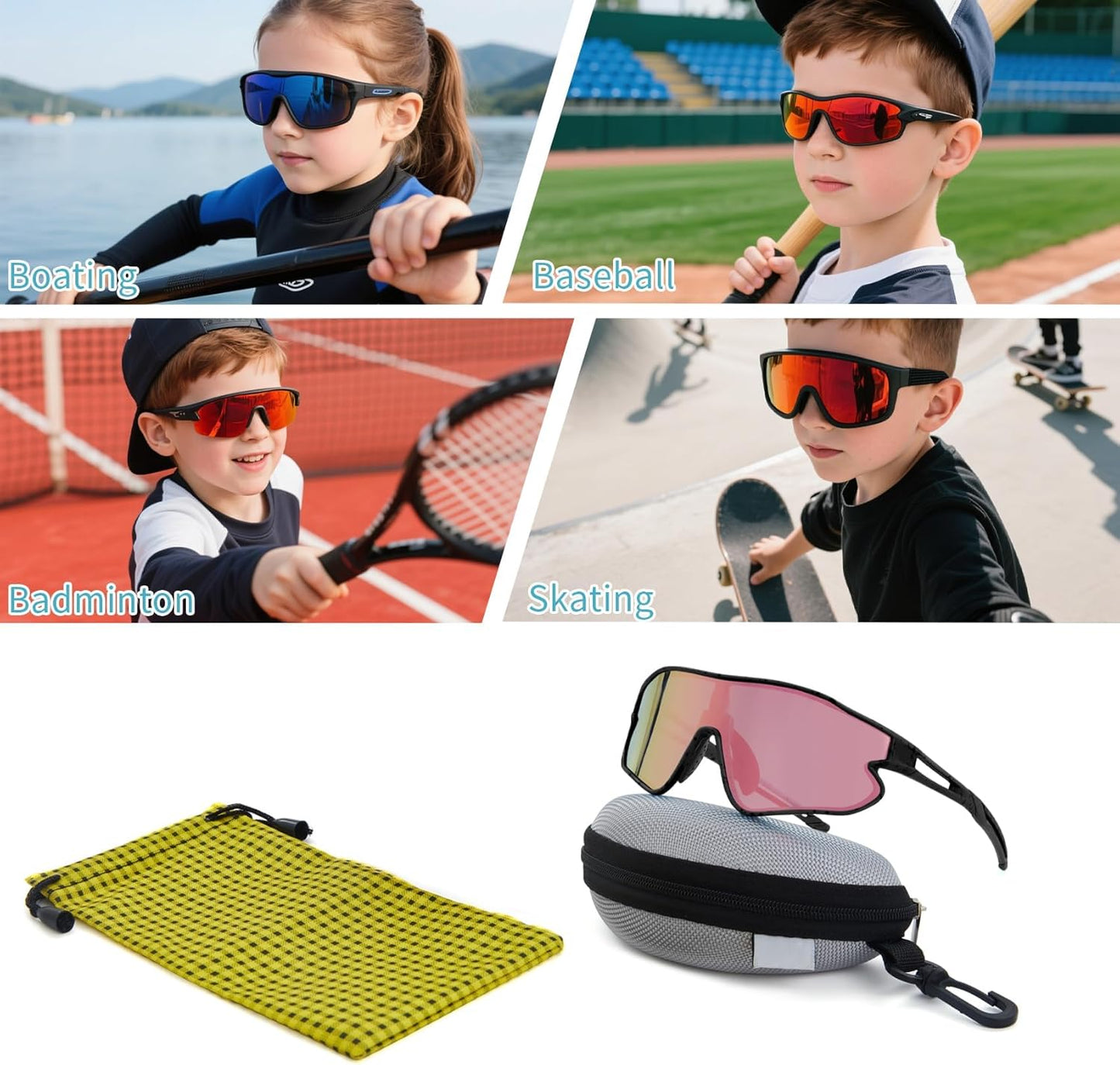 Skiennix Toddler Baseball Sunglasses - Lightweight UV400 Protection for Ages 2-4 | Stylish Cycling Shades