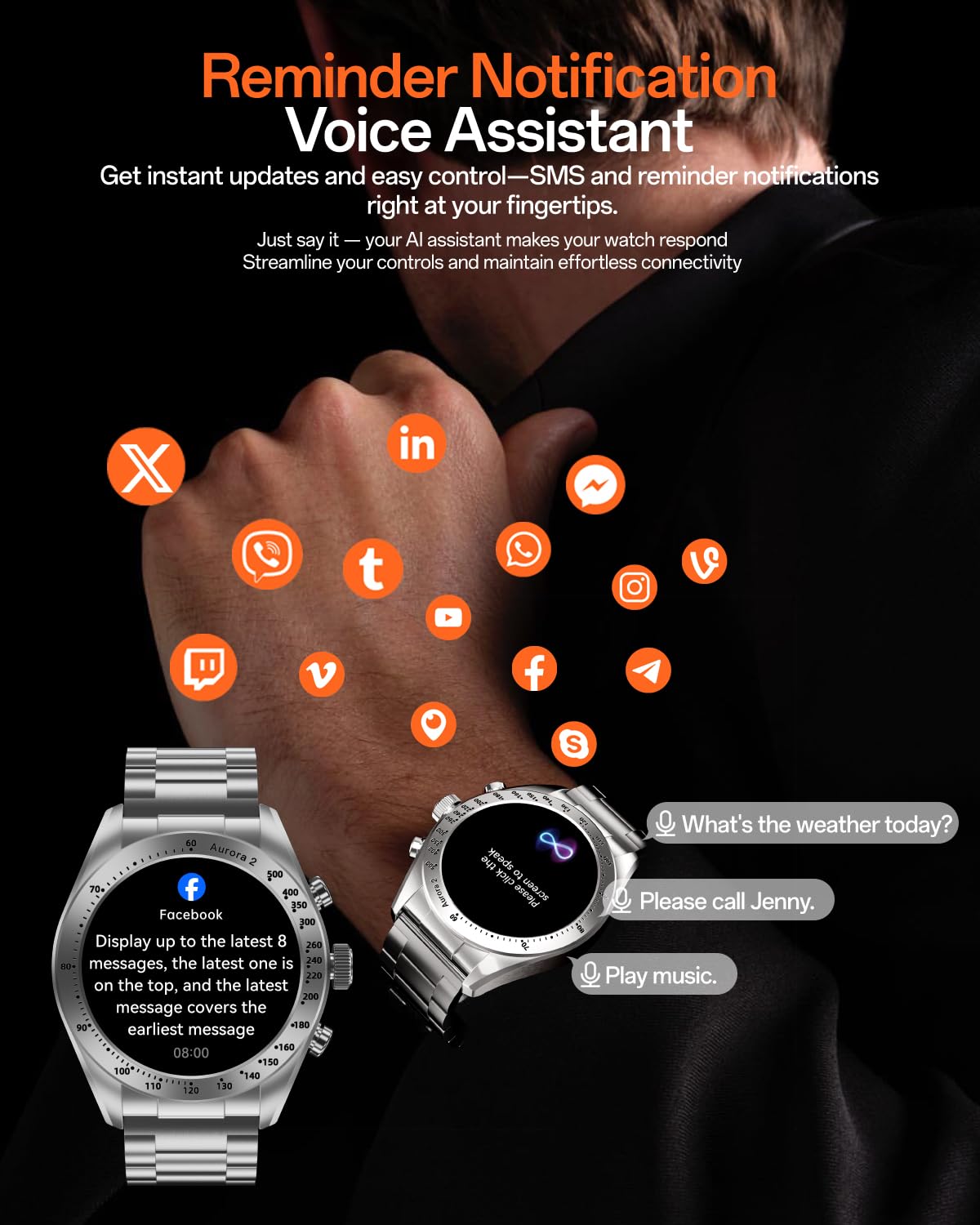 Weofly Aurora 2 Smart Watch for Men Answer/Make Call, 1.32" AMOLED HD Screen Mens Luxury Watch, 350mAh Smartwatch Heart Rate Blood Oxygen Sleep Monitor Pedometer, 3 Strap Connection Adapters (Silver)