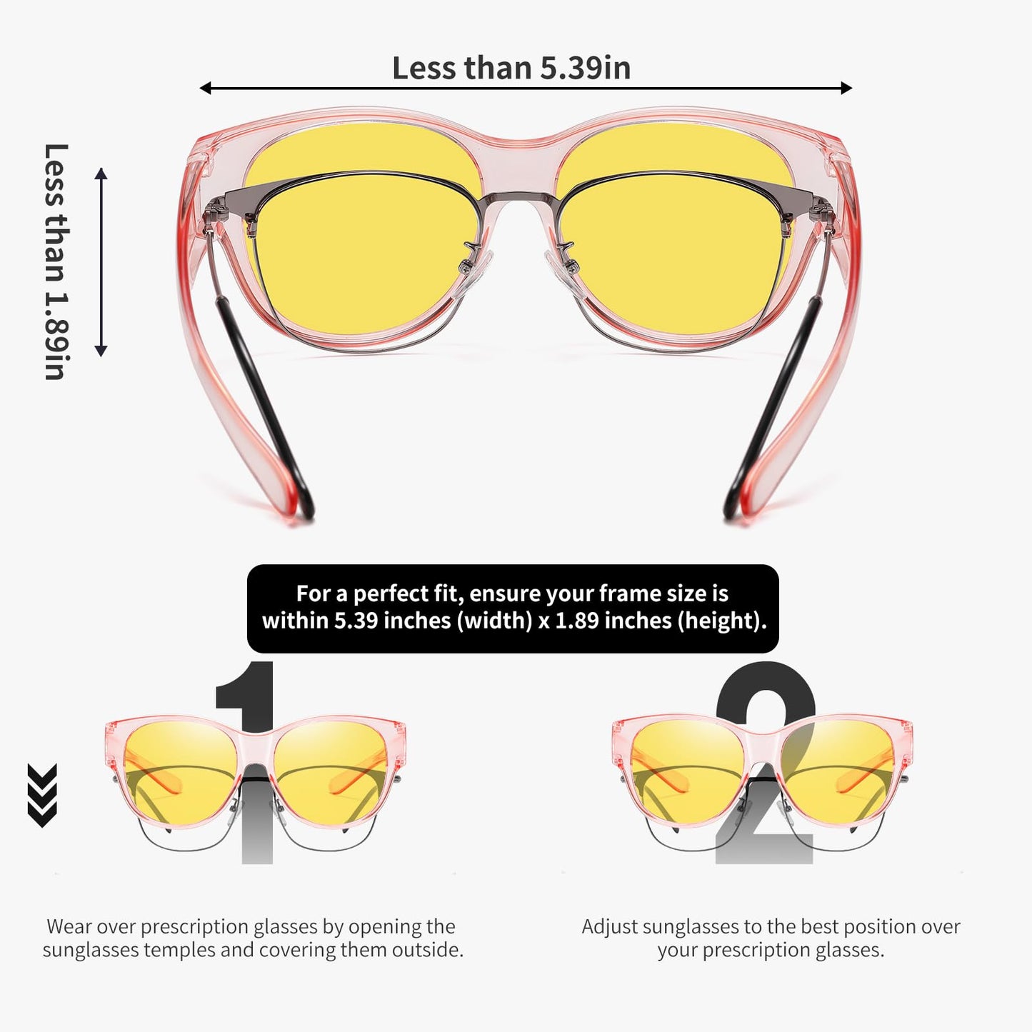 GEGURI Night Vision Driving Glasses Fit Over Glasses Women's Nighttime Eyewear Anti Glare Polarized with Yellow Lens