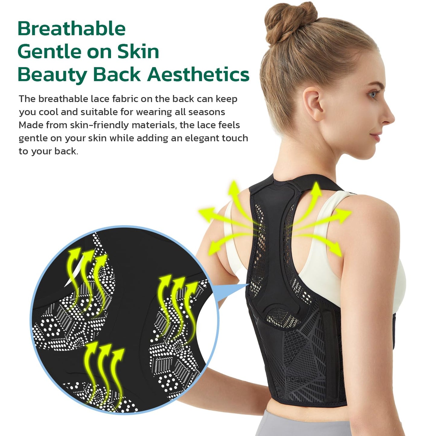 aoFIT Posture Corrector for Women - Lightweight and Breathable Back Brace for Pain Relief, Rounded Shoulders and Hunchback, Compact & Portable with Fashionable Design, Invisible Under Clothes Black M