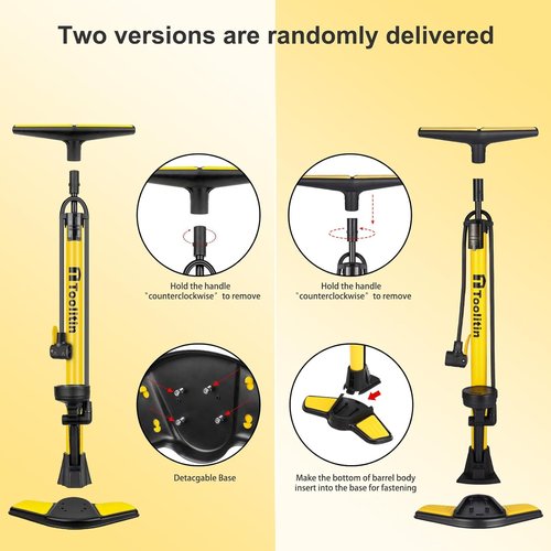 **TOOLITIN Floor Bike Pump - 160 PSI High Pressure with Gauge | Compatible with Presta & Schrader Valves**