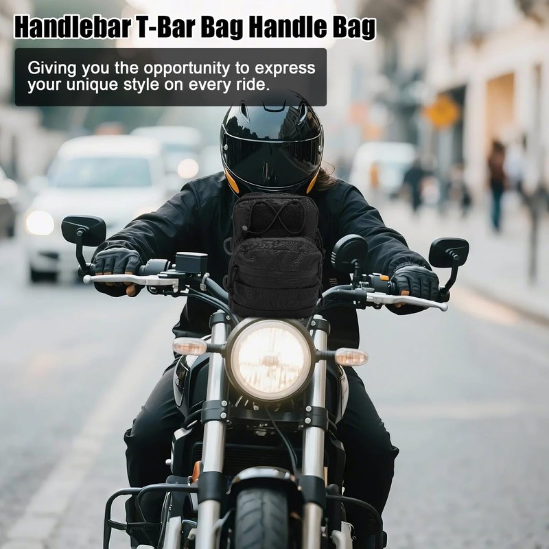 WODHMIEY Handlebar T - Bar Bag Handle Bags,Motorcycle Handle Bar Bag,3L Motorcycle Front Fork Bag with Orange Lining for Handlebar, Windshield, Tail Rack or Side Rack