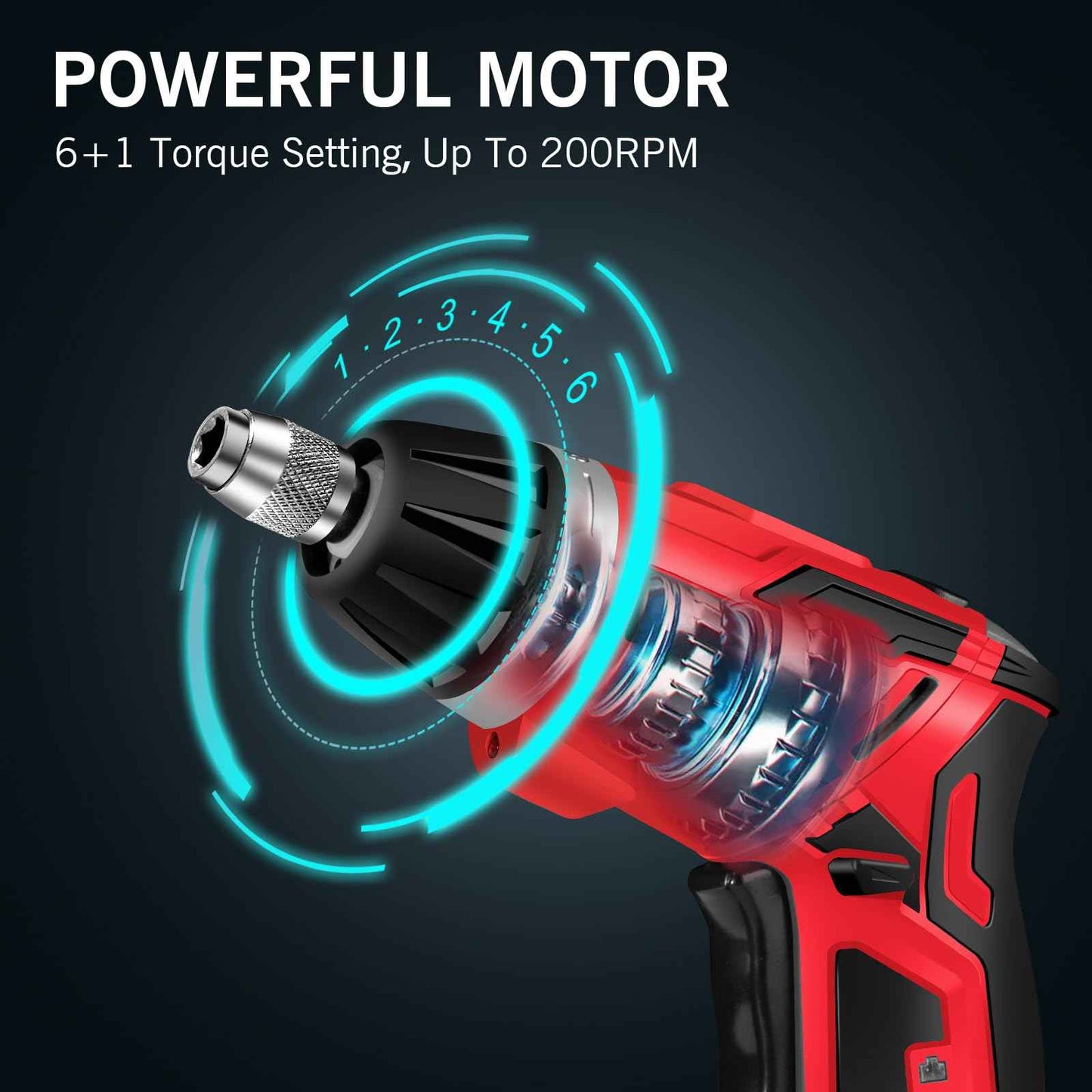 C P CHANTPOWER Cordless Electric Screwdriver Set，6+1 Torque Gears,1/4'' Hex Self-Lock Chuck, 4V Rechargeable lightweight Screwdriver with 11 pcs Accessories, Flashlight, Charger Red