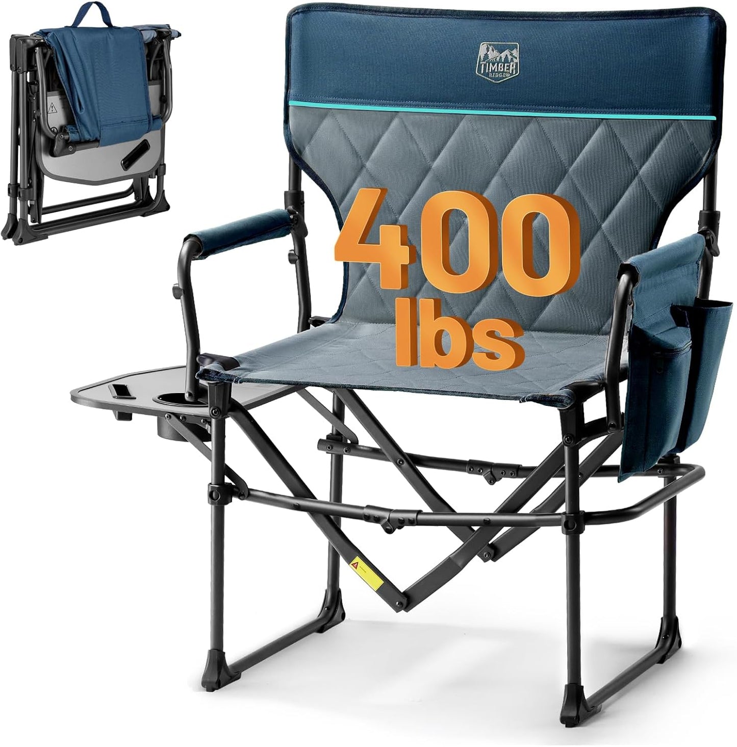 Timber Ridge Camping Directors Chair - Portable Heavy-Duty Folding Chair with Side Table | 400lbs Capacity, Blue