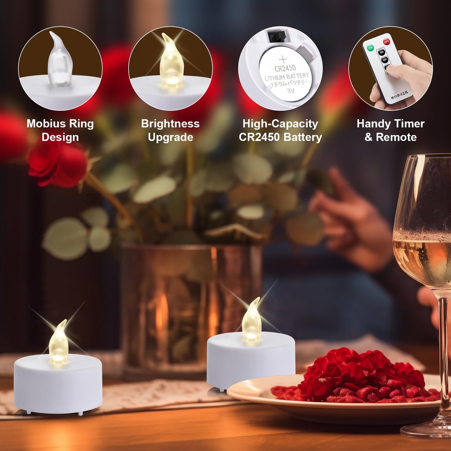 xiangpeng Tea Light Candles with Remote Control,12pack Flickering Flameless LED Candle,Long Lasting 400+Hours,Battery Operated with Timer for Home Decoration Seasonal &Festival Celebration WarmWhite