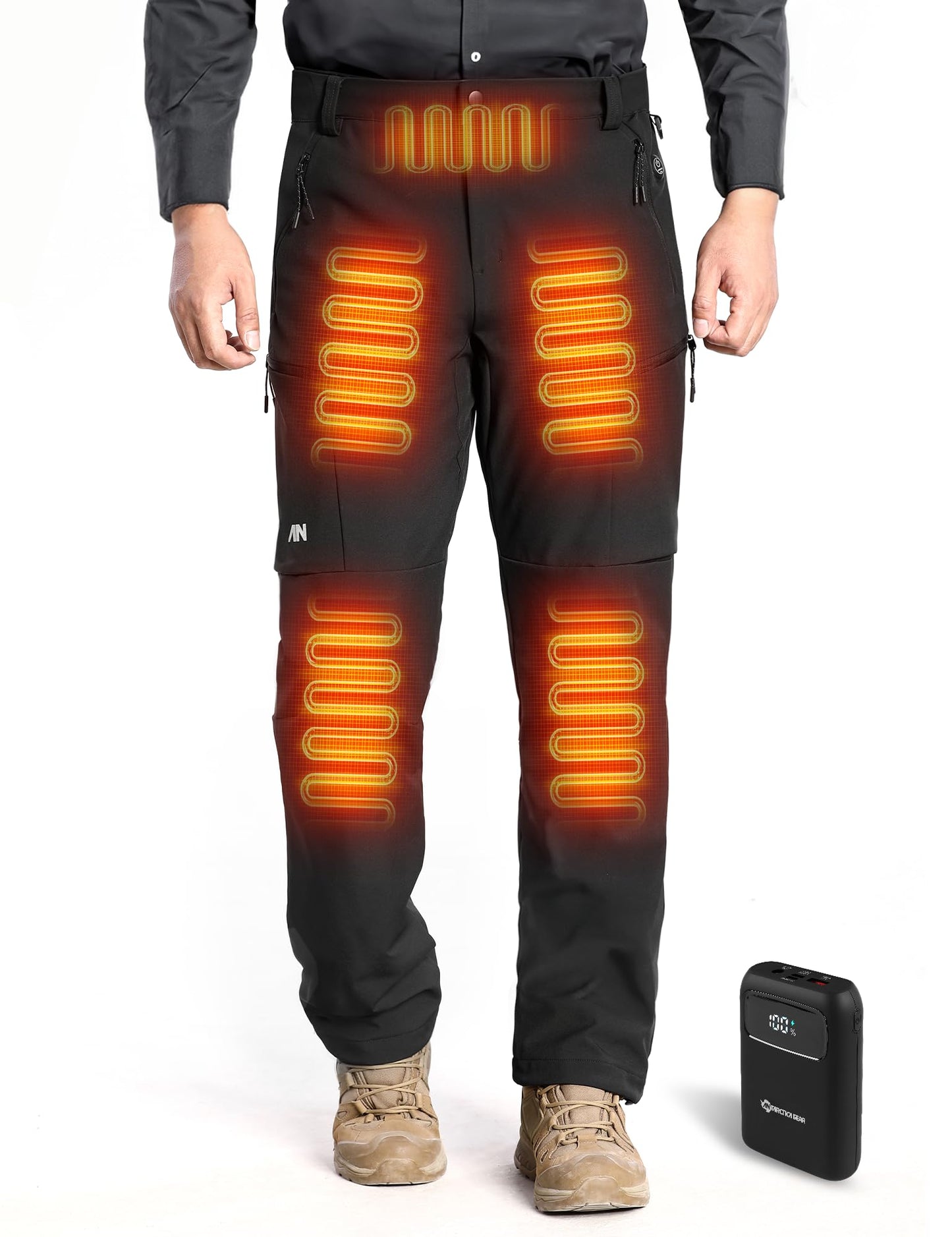 ANTARCTICA GEAR Heated Pants for Men, with 12V/15000mAh Battery, 5-Zone Heating Softshell Outdoor Trousers Hiking Pants Black