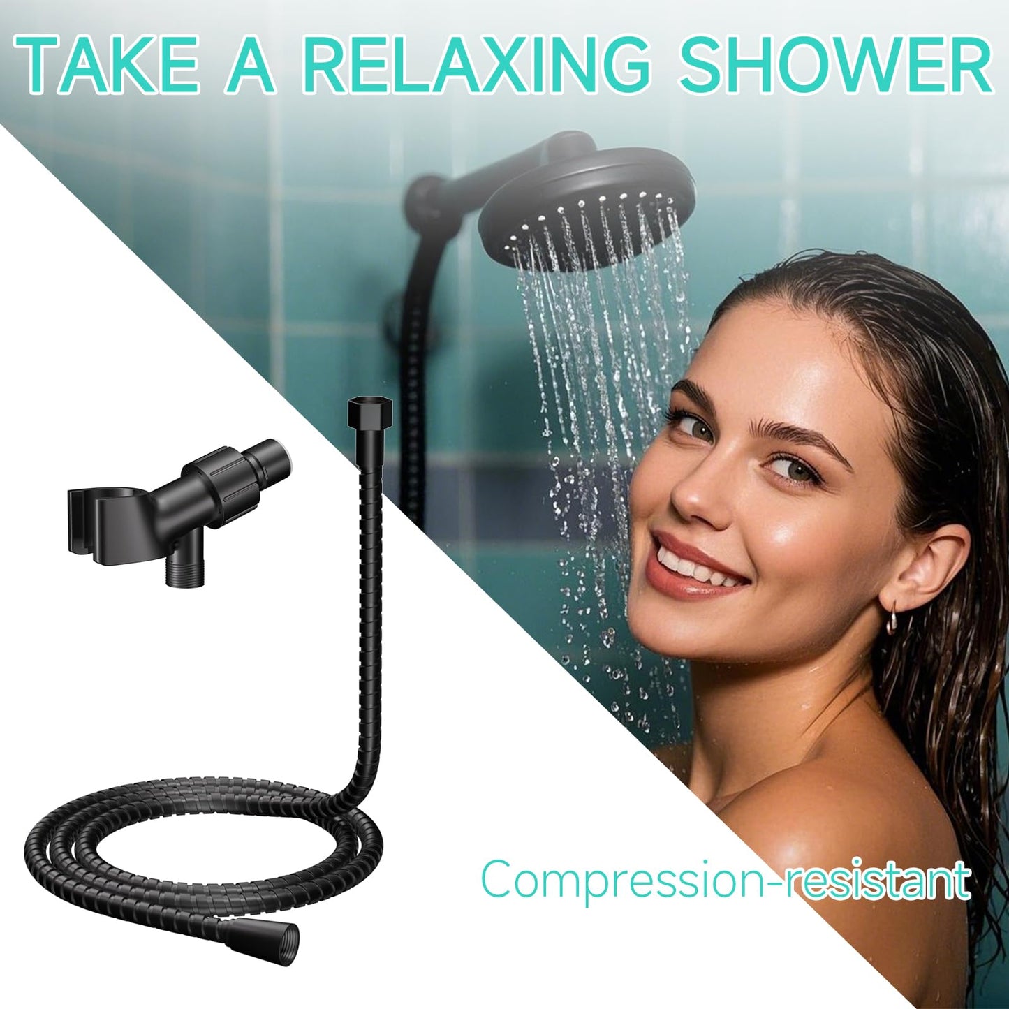 MAYYAYA Adjustable Shower Head Holder & Hose Kit | Premium ABS Bracket with 360° Rotatable Brass Ball, No Tools Install for Most Handheld Showers(Black Hose and Holder)