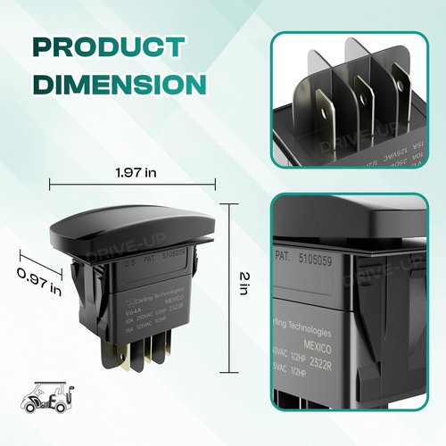 DRIVE UP Foward Reverse Switch Compatible with Club Car DS, Precedent 1996-Up 48V Electric Golf Cart PowerDrive Plus and Tempo 2018-Up Electric Golf Cart, OEM 101856001 101856002