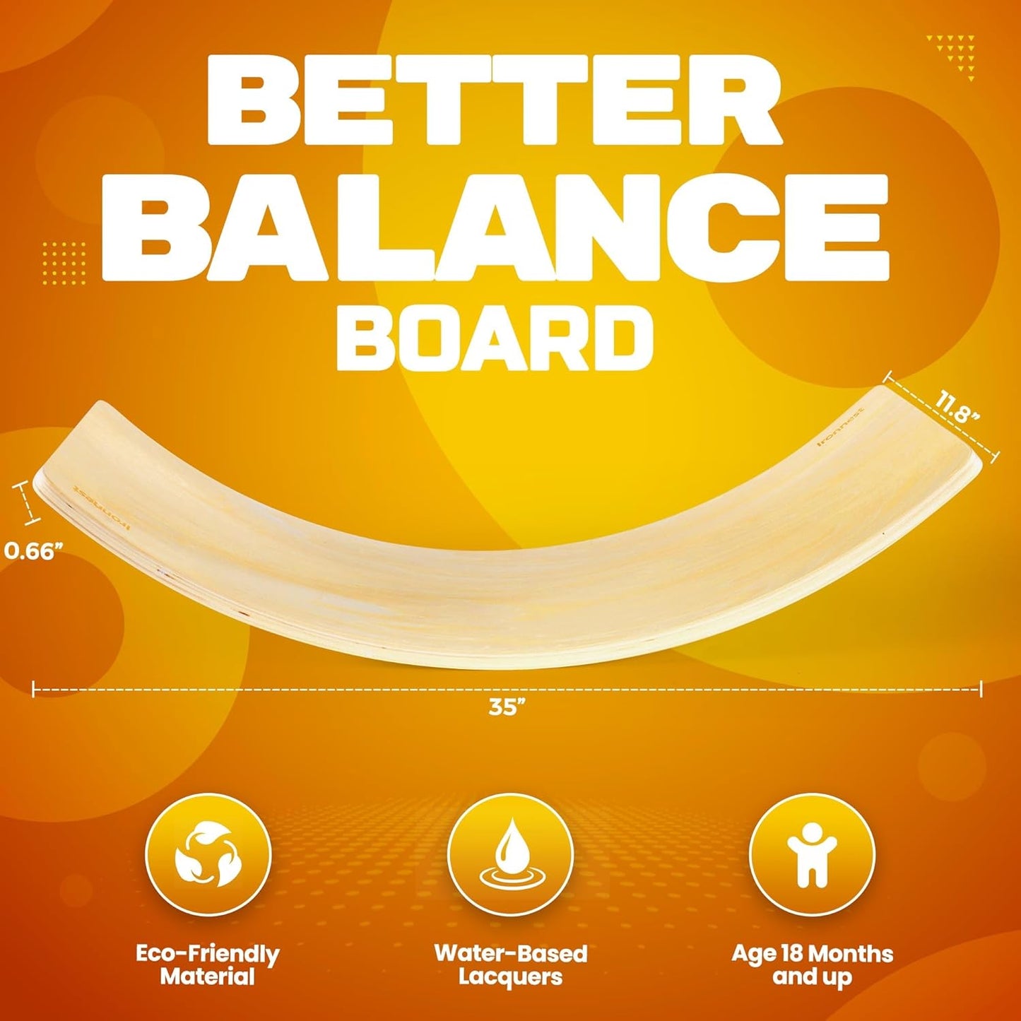 Skiennix Wooden Wobble Board - Kids Slack Board for Indoor Play & Balance Training | Curvy Rocker for Yoga & Exercise