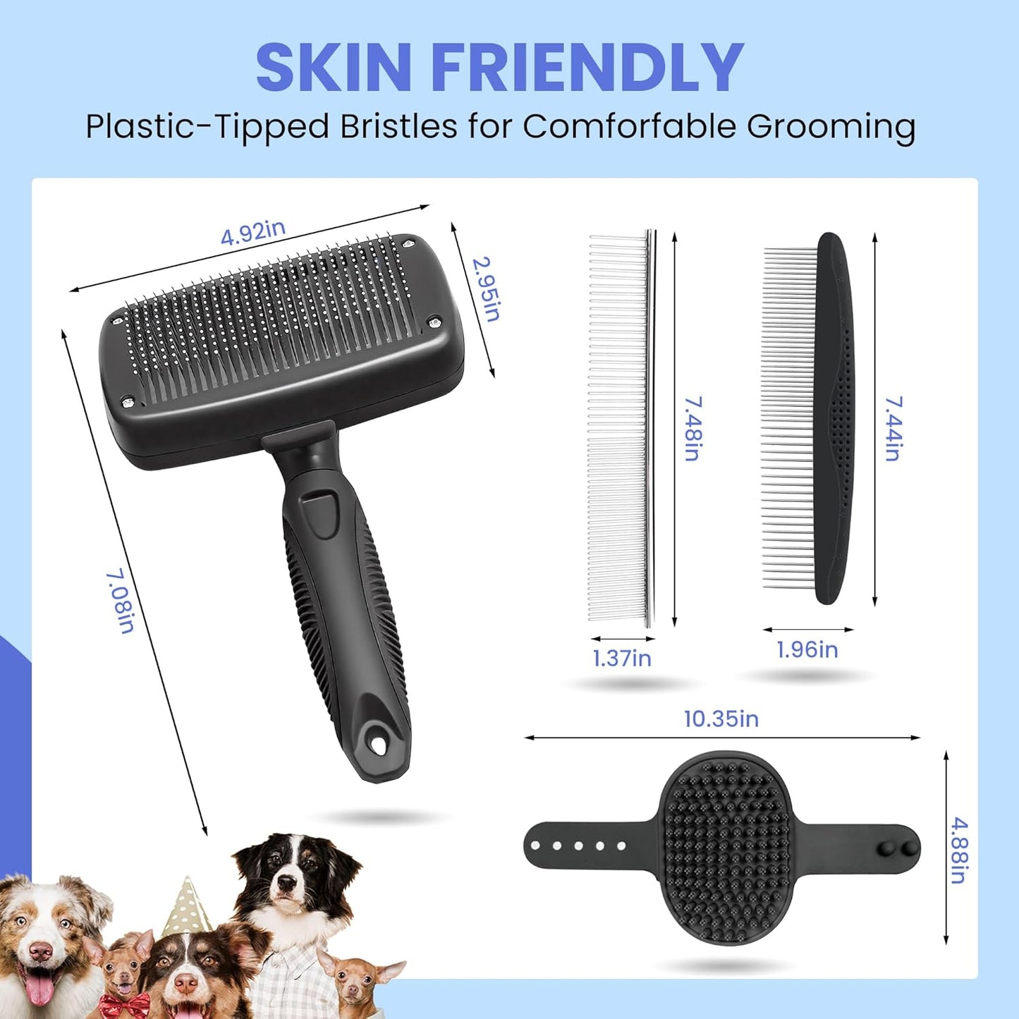Skiennix Self-Cleaning Shedding Brush - 5-in-1 Professional Grooming Kit for Dogs & Cats | Skin-Friendly Tool