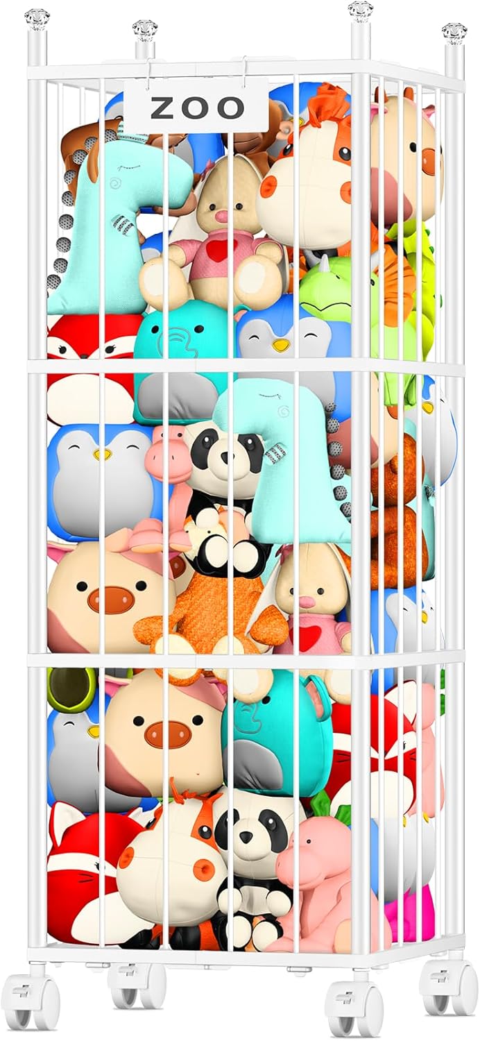 TomCare Extra Large Stuffed Animal Storage - Space-Saving Organizer with 4 Lockable Wheels for Playroom/Bedroom