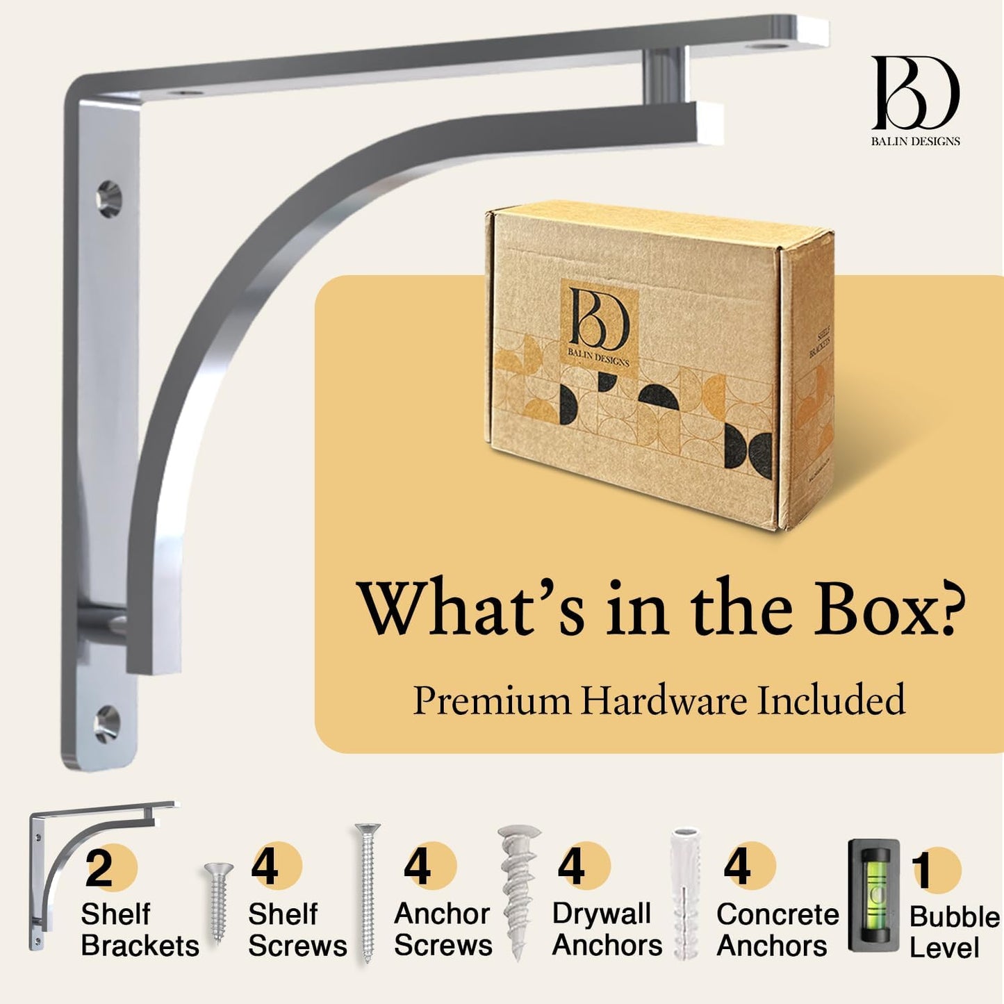 Heavy Duty 8-Inch Black Shelf Brackets - Wall Mounted L Bracket Set of 4 with Hardware