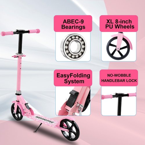 Kick Scooter for Kids Ages 6+, Teens & Adults, Adjustable Handlebars, Rear Brake, Big Wheel Foldable Scooter for Indoor & Outdoor