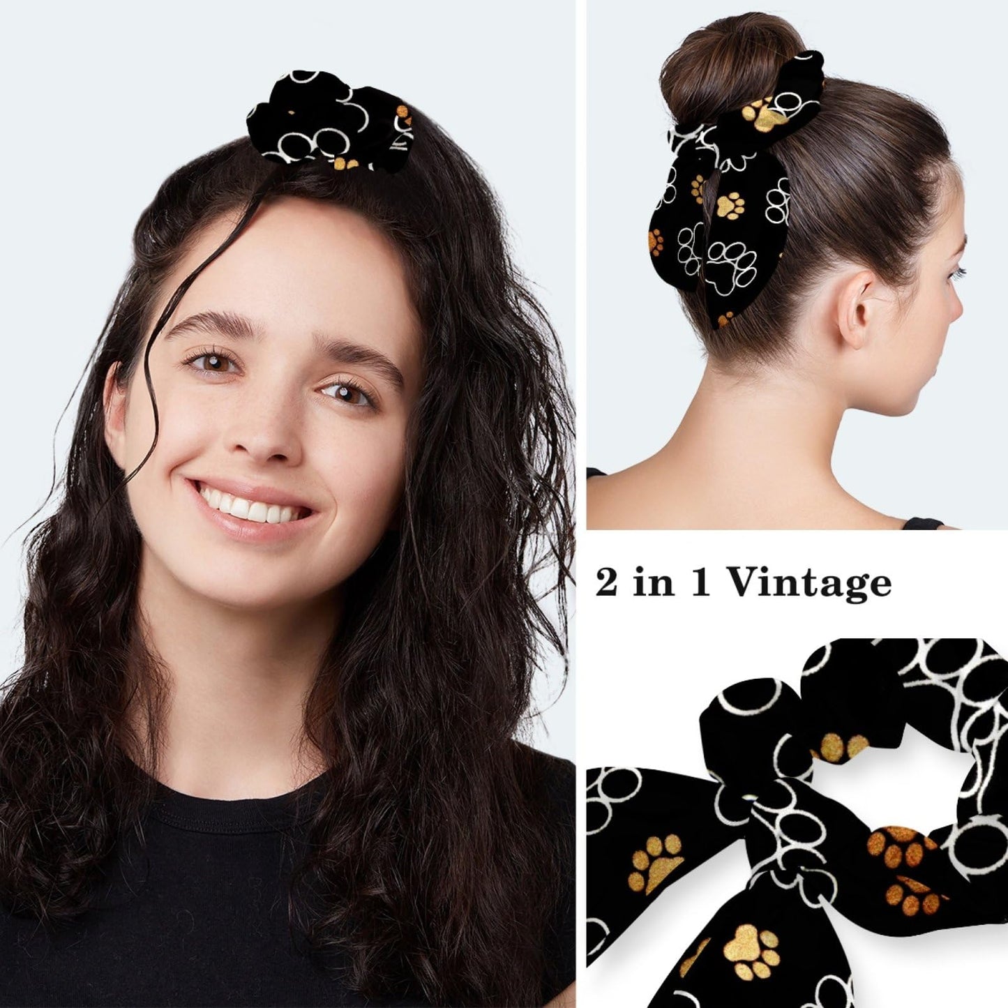CHENZZZZ Dog Footprints Working Cap with Scrunchy and Ribbon Tie for Women, Long Hair