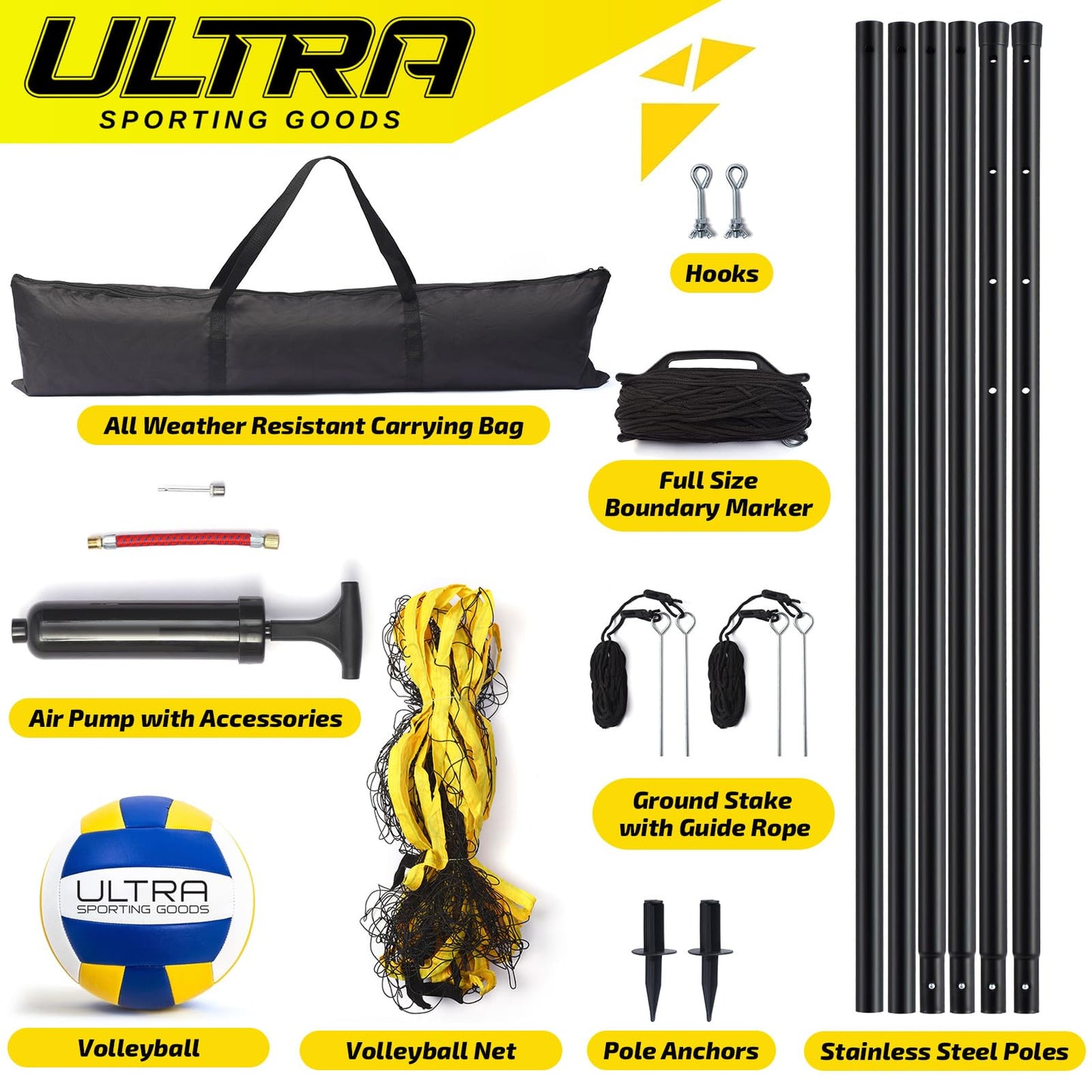 Professional Volleyball Net, Regulation Size 32x3FT, Portable | Volleyball Net for Backyard, Beach, Park, Pool, Available as a Set (Poles, Ball, Pump, Markers) or as a Replacement Net