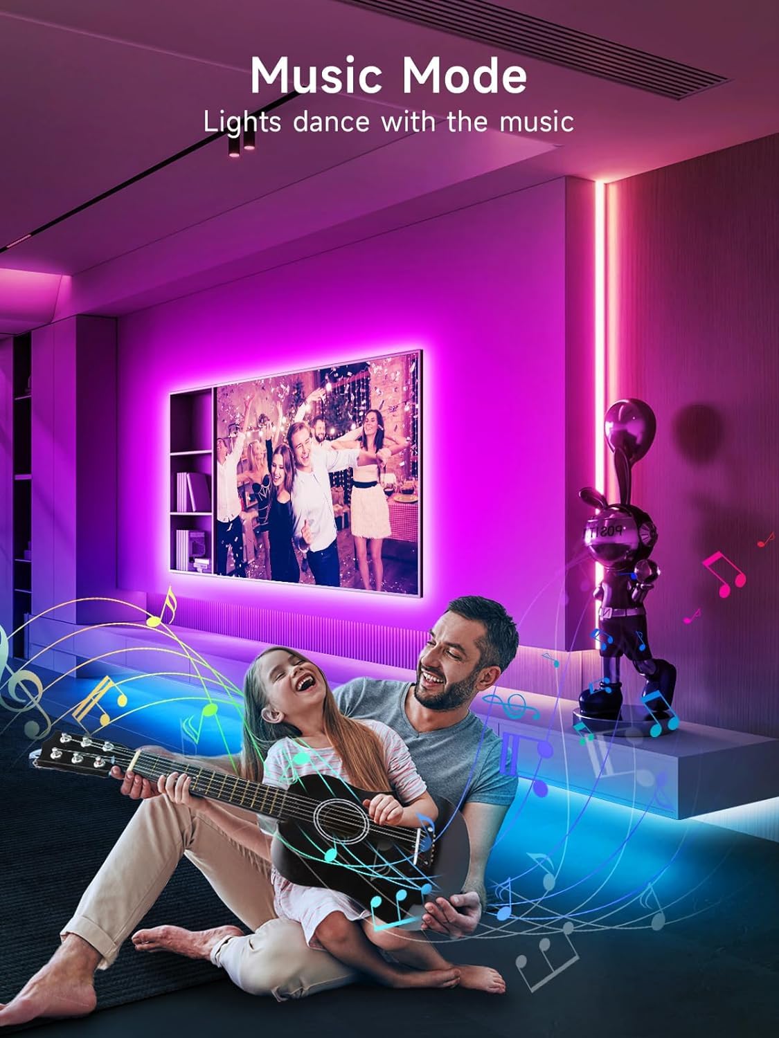 GIPOYENT LED Lights for TV, 18FT TV LED Backlight, for 40-75 Inch TV, Music Sync TV LED Light with Bluetooth Function - RGB Color Changing Light Strip for Bedroom (18ft)