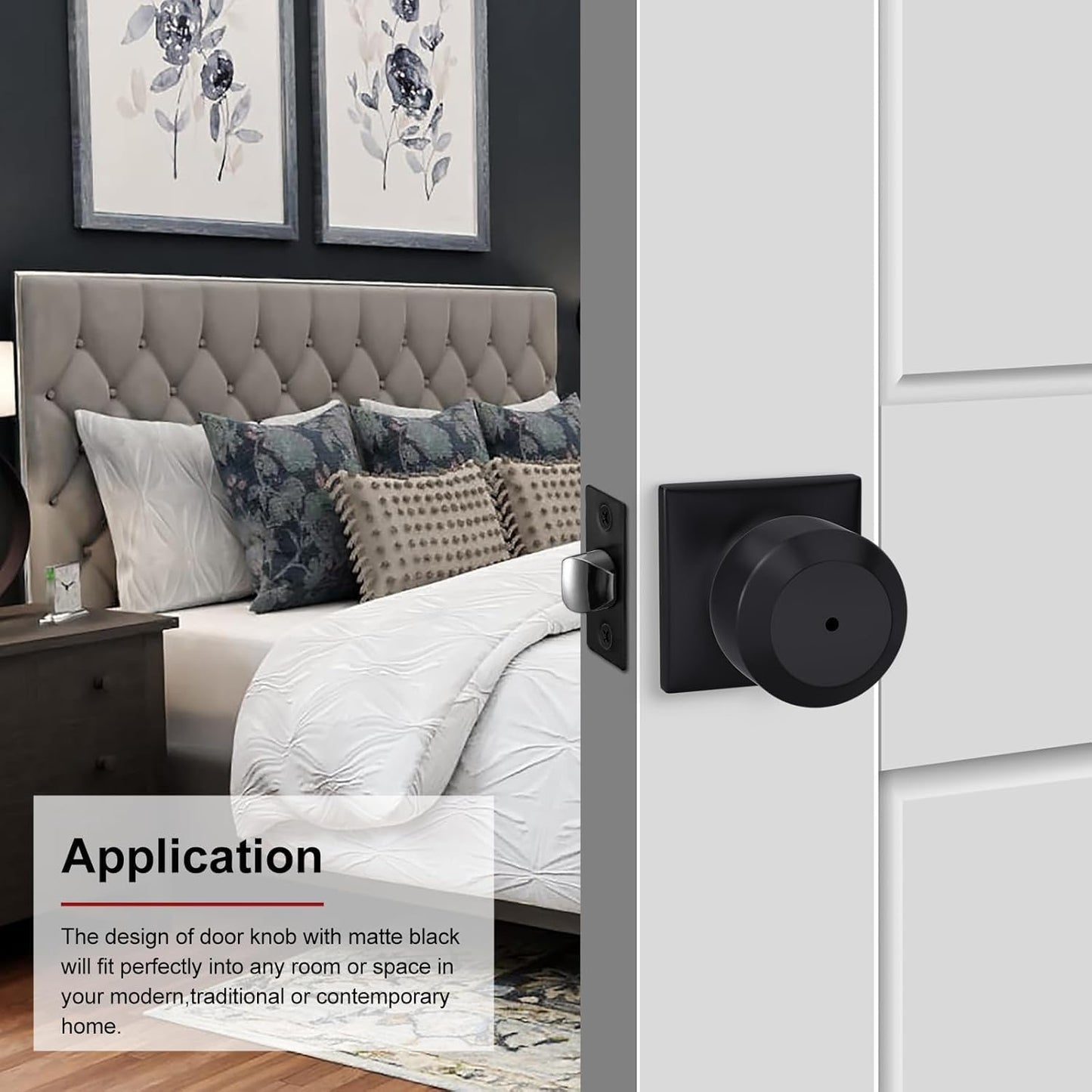 Haidms 8 Pack Black Door Knobs Interior, Privacy Door Knob for Bedroom Bathroom, Matte Black Modern keyless Doorknobs with Square