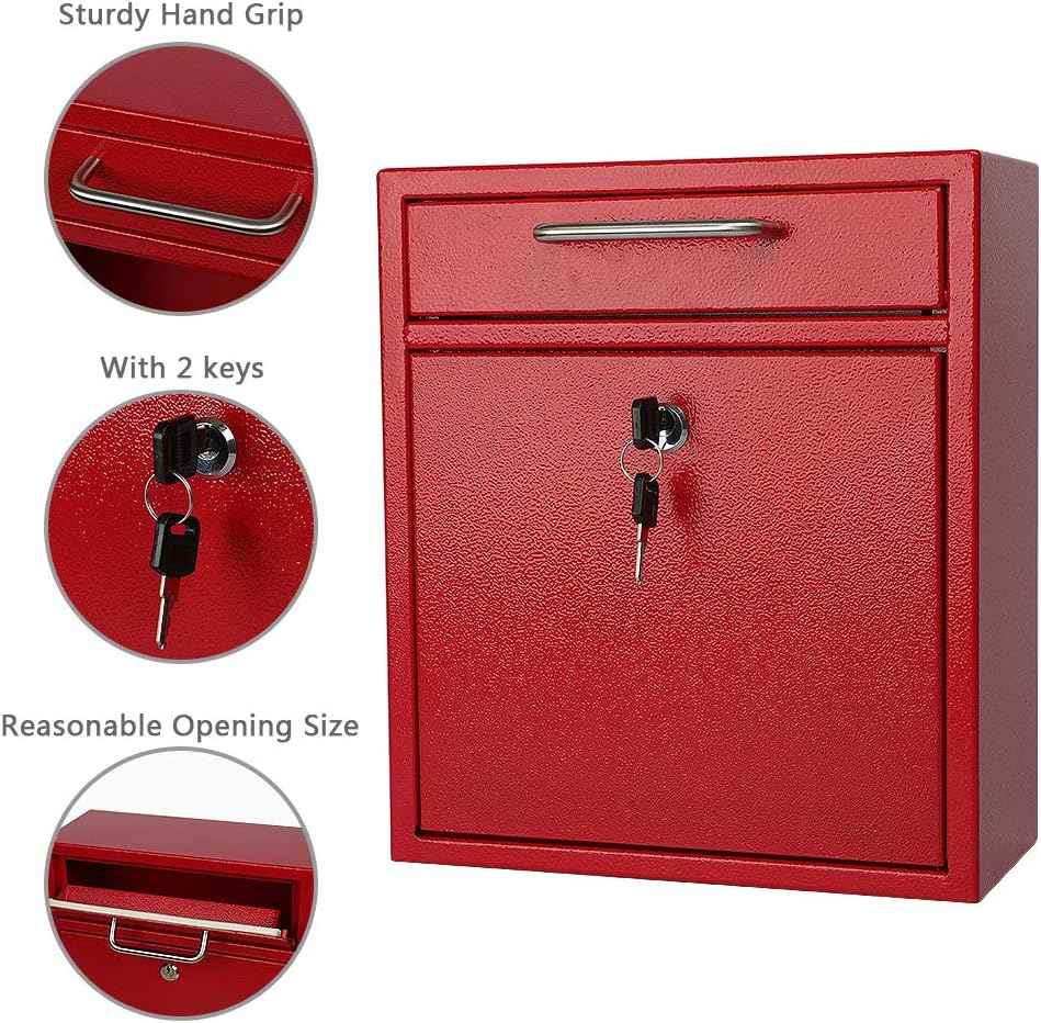 Secure Wall-Mount Mailbox with Lock | KYODOLED Large Steel Drop Box, Black, 16.2H x 11.22L x 4.72W