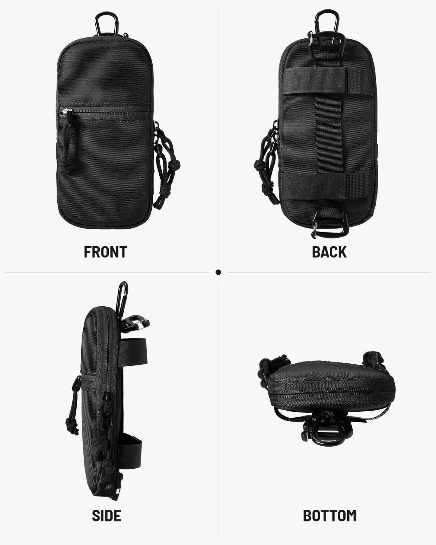 Neverwhy Molle Cell Phone Pouch for Backpack - Waterproof Tactical Belt Phone Strap EDC Tech Pouch Holder for iPhone 17 Pro Max Hikers Outdoor, Black