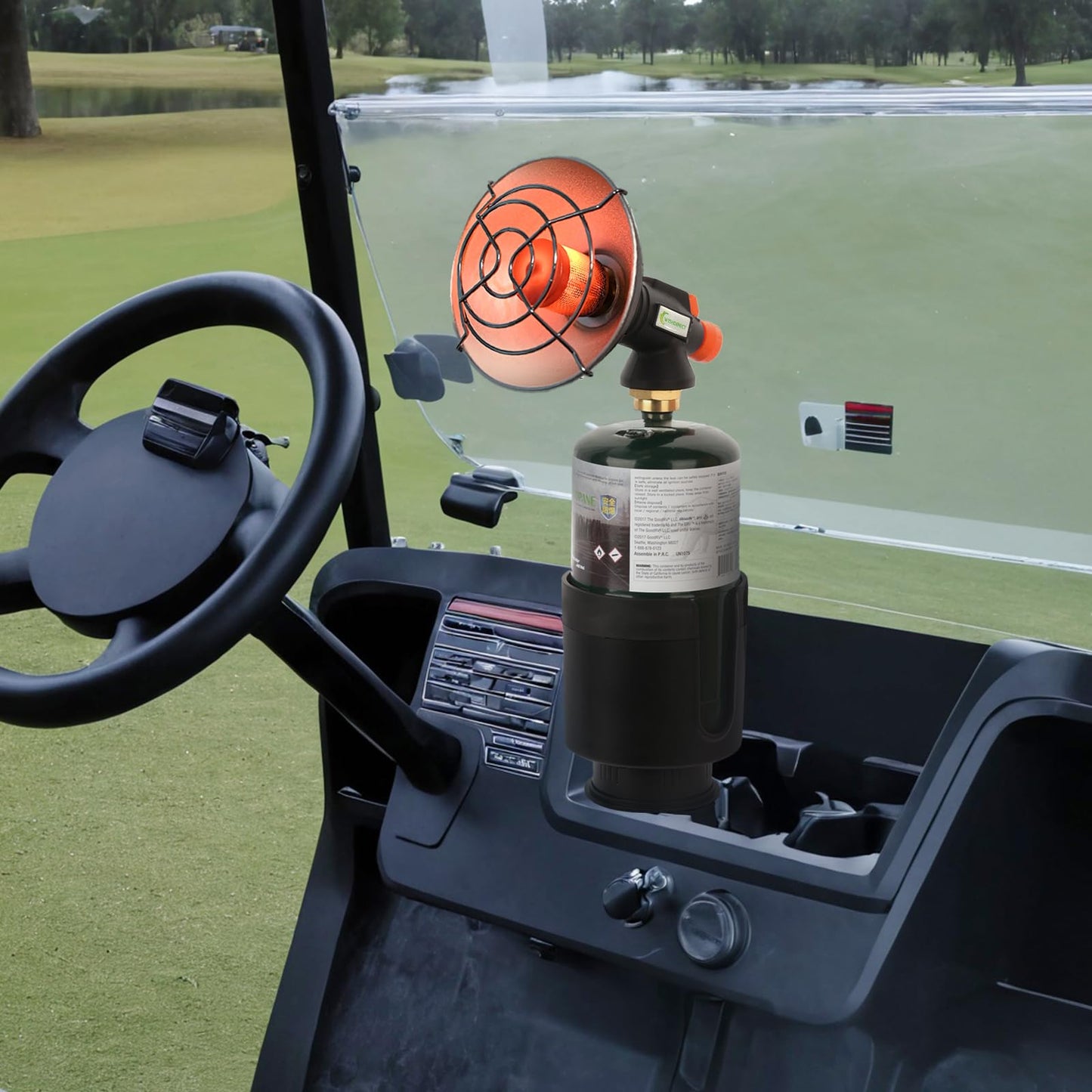 WishDirect Golf Cart Heater with Expandable Cup Holder Adapter, 3400BTU Golf Cart Propane Warmer with One-Button Igniter and Adjustable Temperature Control (Propane Tank Not Included)
