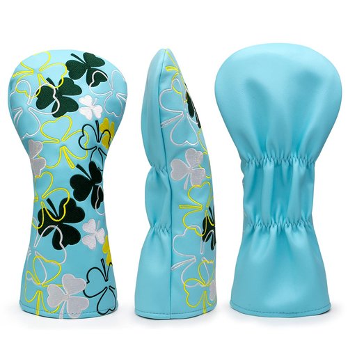 Lucky Shamrock Golf Fairway Wood Head Cover, White Leather Golf Club Covers for Woods, Rotatable #3 4 5 7 X Fairway Headcover for Women/Men Golfer