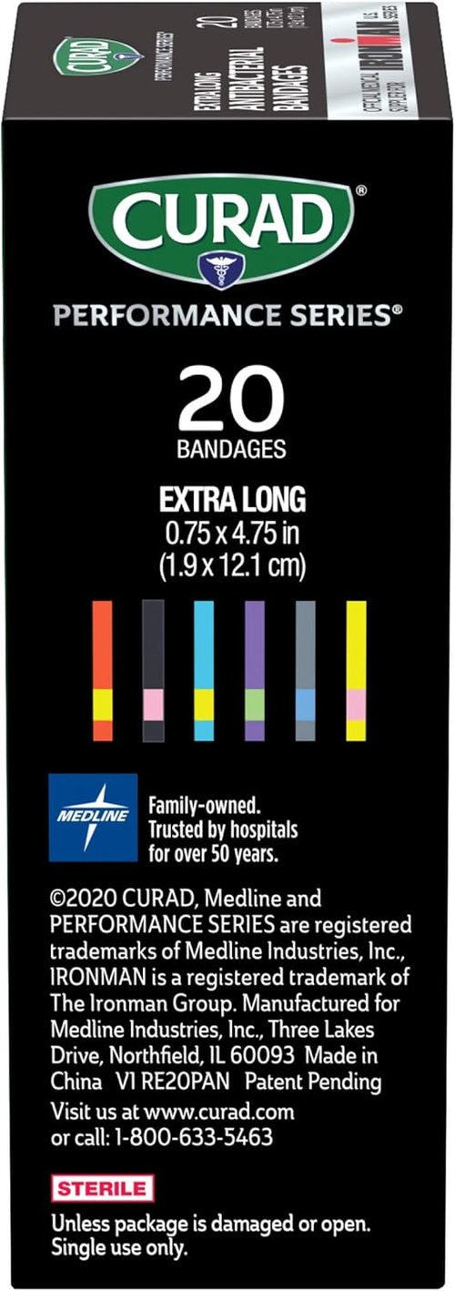 CURAD Performance Series Antibacterial Bandages - Extra Long Flexible Fabric for Cuts & Scrapes | 0.75" x 4.75", 480 Count