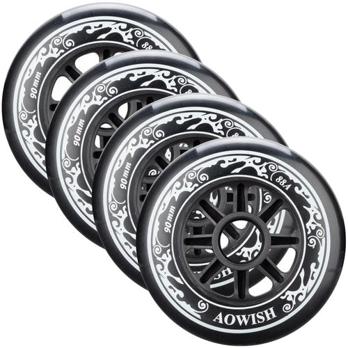 AOWISH 90mm Speed Inline Skate Wheels 90 mm Roller Blades Wheel 88A Outdoor Speed Skating Shoes Replacement Wheels, Black, Set of 4