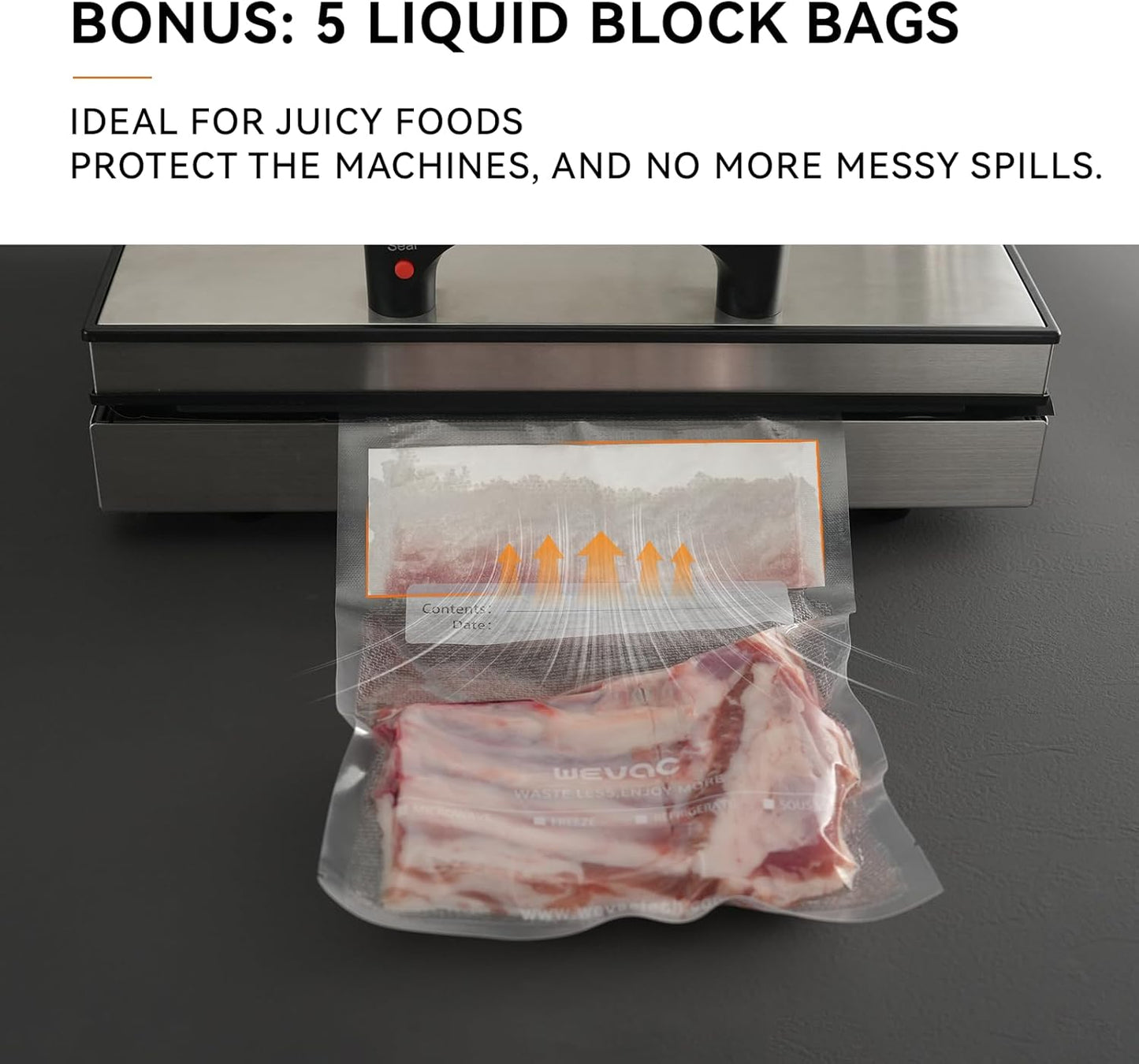 Wevac Vacuum Sealer Bags - 8" x 12" Heavy Duty Food Storage | 200 Count with Liquid Block & Bone Guard