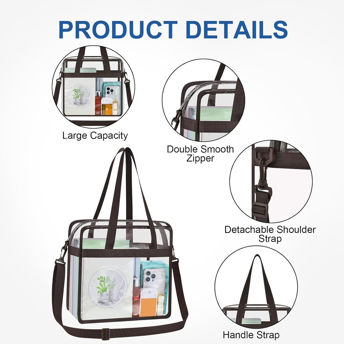 USPECLARE Clear Tote Bag - Transparent Stadium Bag for Events | 12x6x12 Size for Work, Sports, Concerts