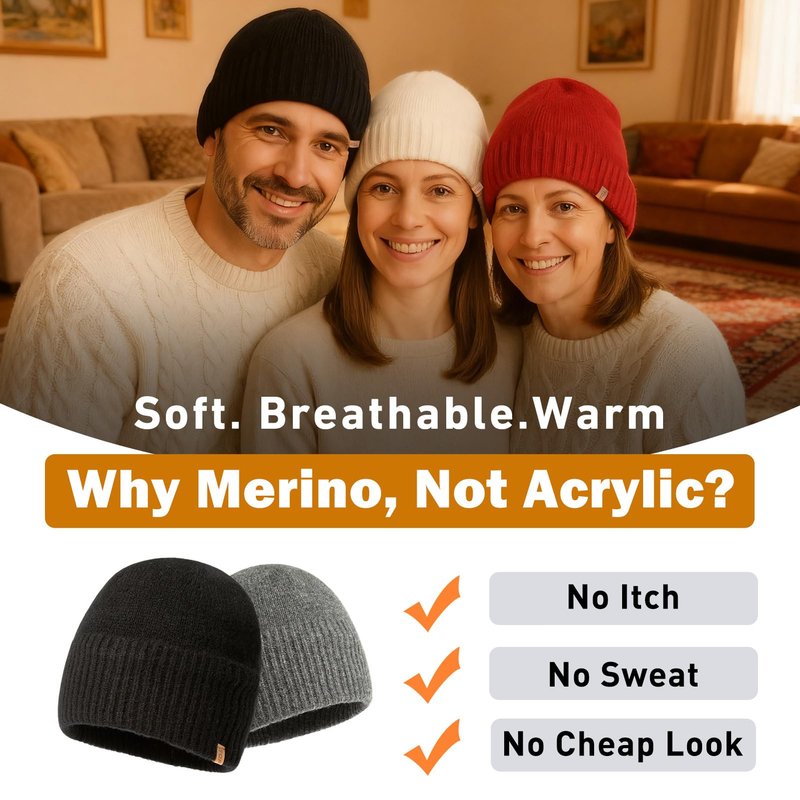TOP-EX PolarWool™ Merino Wool Beanie Polartec® Fleece Lined L/XL/XXL Unisex Warm Winter Knit Hat Watch Cap (US, Alpha, X-Large, XX-Large, Black(Sentinel))