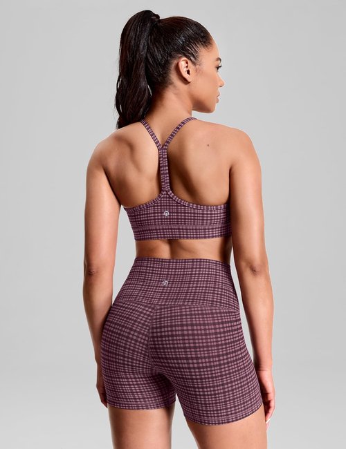 HeyNuts to Freest Womens Y Back Sports Bra, Low Impact Spaghetti Thin Strap Racerback Wirefree Workout Athletic Basic Gym Yoga Tops Padded with Built in Bras Vintage Desert Rose Grid S