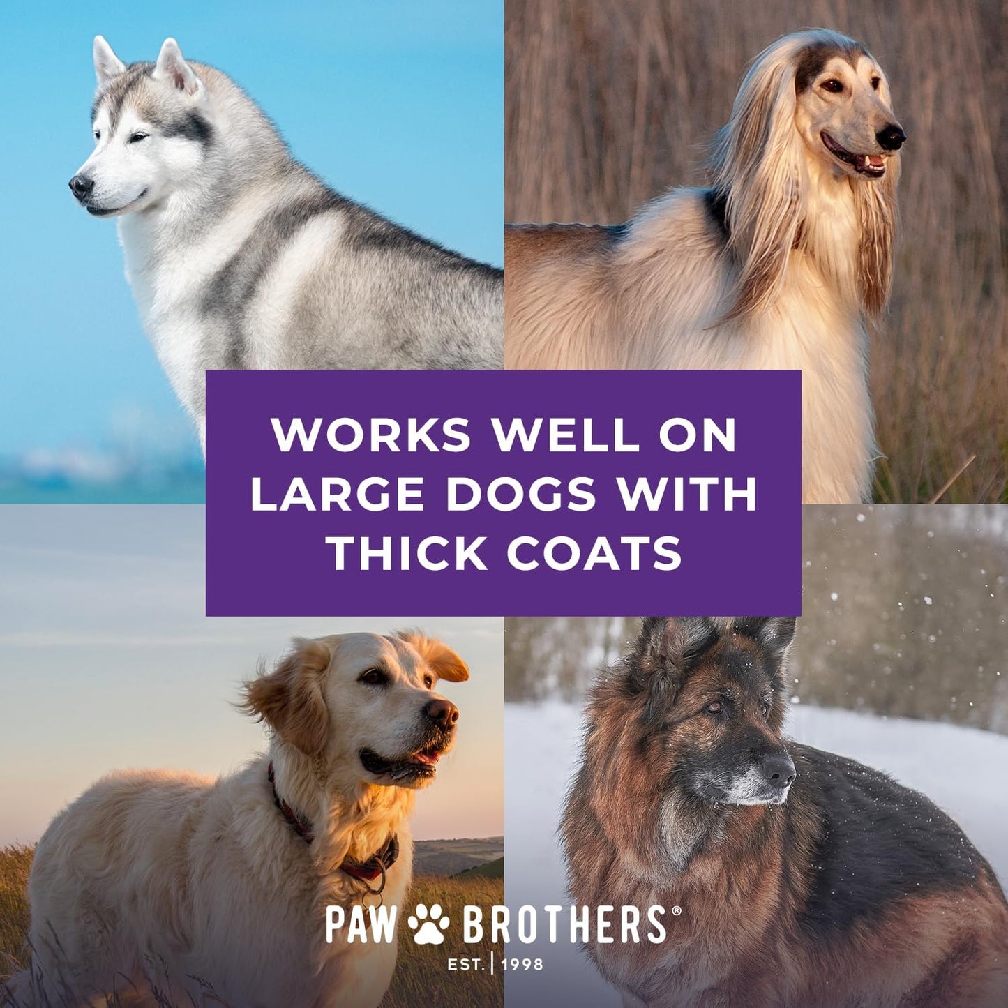 Paw Brothers Professional Grade Slicker Brush - Ergonomic Handle for Removing Loose Undercoat & Tangles