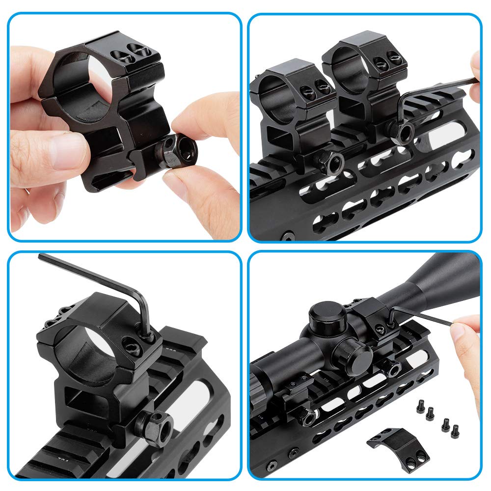 Modkin 1 Inch Scope Rings Set of 4, 2 Pieces High Profile Scope Mounts and 2 Pieces Medium Profile Scope Rings for Picatinny Rail