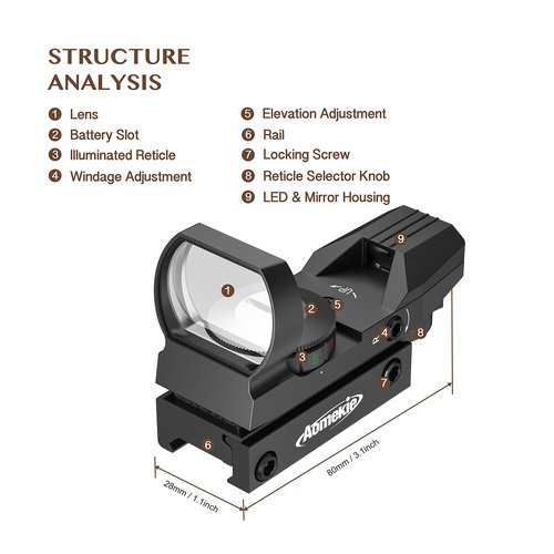 Aomekie Reflex Sight - Red Dot Sight Scope Dual Illuminated (Red/Green) Reticle with Adjustable Styles (4 Options)
