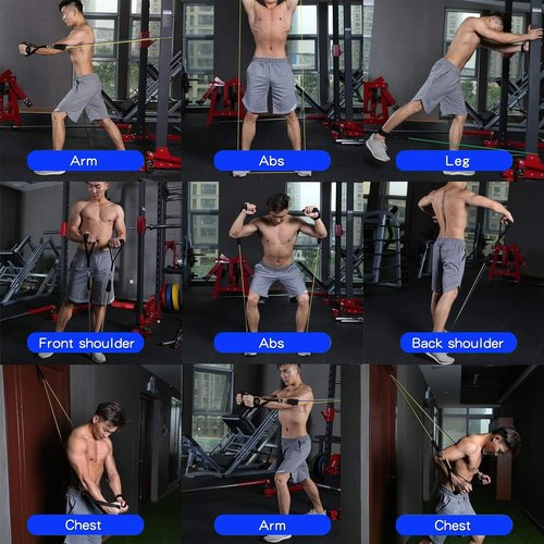 WHATAFIT Resistance Bands Set with Handles - Exercise Bands Home Gym Strength Training Equipment, Includes Door Anchor & Ankle Straps for Full Body Workout Bands, Physical Therapy - for Men and Women