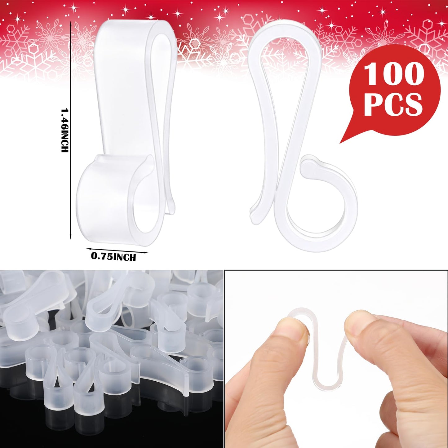 Namalu 100 Pcs Christmas Light Clips Gutter Clips for Hanging Outdoor Lights Plastic Weatherproof Gutter Hooks Hanging String Lamp Holder Mount to Shingles for Halloween Xmas Tree Decor (White)