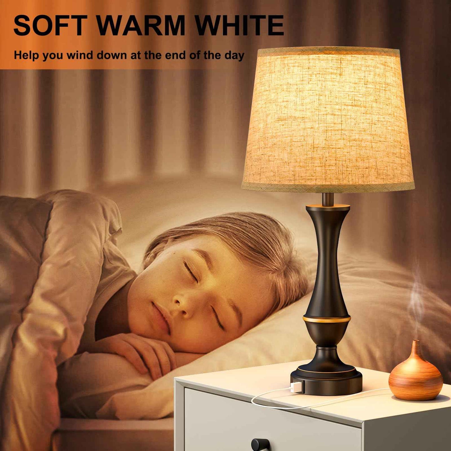 Seealle Upgraded Touch Lamps for Night Stands Set of 2 - Bedside Lamps with USB C+A, 3 Way Dimmable for Bedroom Living Room End Tables Office