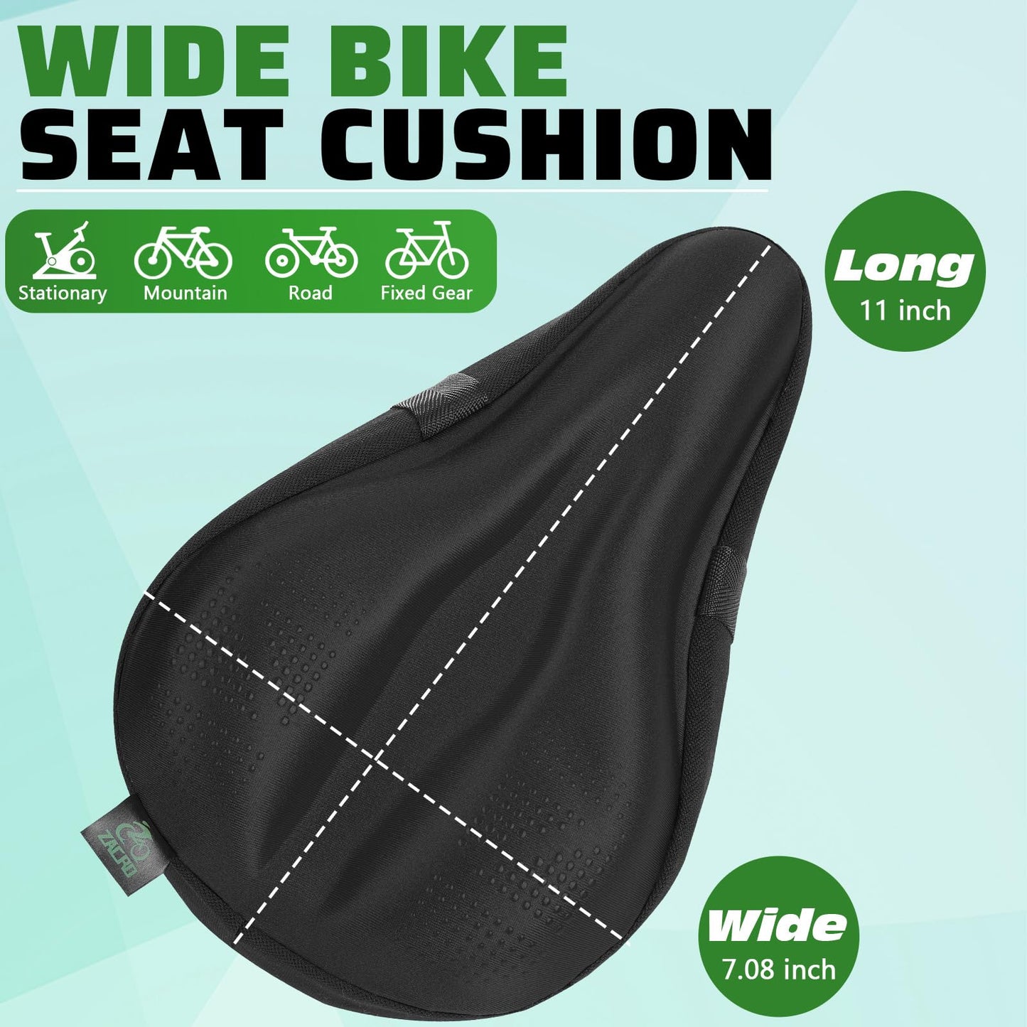 Zacro Wide Bike Seat Cushion - Gel Padded Bike Seat Cover for Men Women Comfort, Bike Seat Cover Compatible with Peloton, Spin Stationary Exercise Bikes, Mountain Bikes & Road Bikes,11x10inch, Black