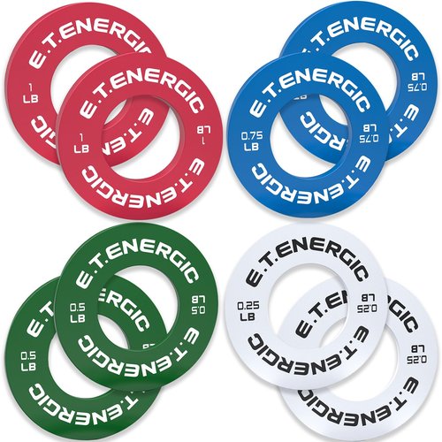 E.T.ENERGIC Fractional Weight Plates Set of 8 (0.25LB, 0.5LB, 0.75LB, 1 LB) x 2, Odorless Micro Weight Plates for Olympic Barbells for Change Plates Strength Training