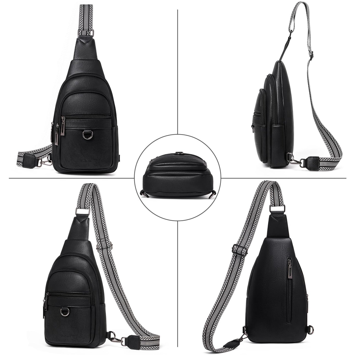 cakang Crossbody Bags for Women Leather Sling Bag Crossbody Purse Travel Chest Bag Trendy with Anti Theft Back Pocket Black