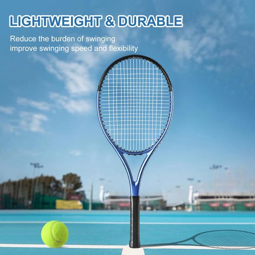 HXE Tennis Rackets, Pre-Strung 27 Inch Carbon Fiber Adult Tennis Racquet with Ball, Overgrip and Carry Bag