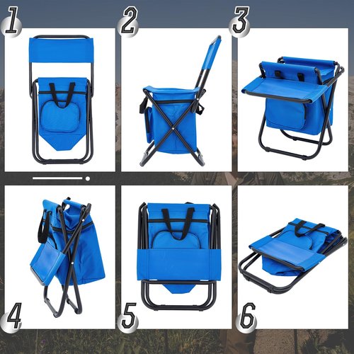Jerify 2 Pcs Fishing Chair with Cooler Bag Multi-Function Foldable Compact Fishing Stool Hunting Chair Portable Backrest Stool with Folding Backpack for Finishing Camping Hunting Travel(Camo Color)
