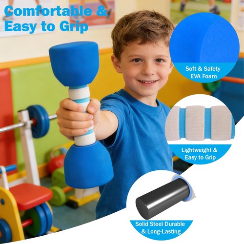 Kids Weight Set - A Pair of 2 Dumbbells for Toddler Childrens Exercise - Foam Dumbbell 1.5lbs Weights Workout Equipment (Blue)
