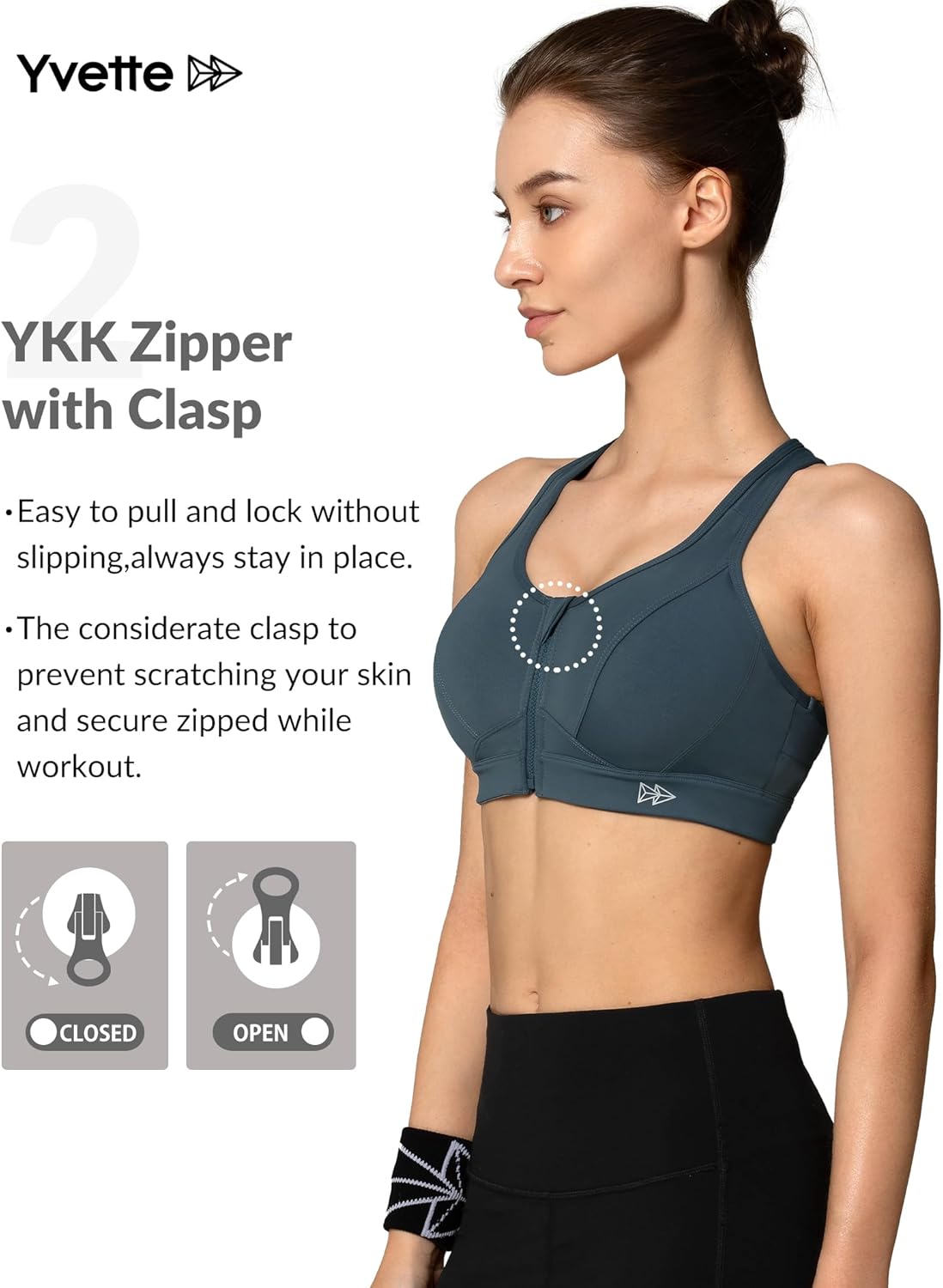 Yvette Zip Front Sports Bra - High Impact Plus Size Sports Bra for Women | Ideal for Fitness & Running