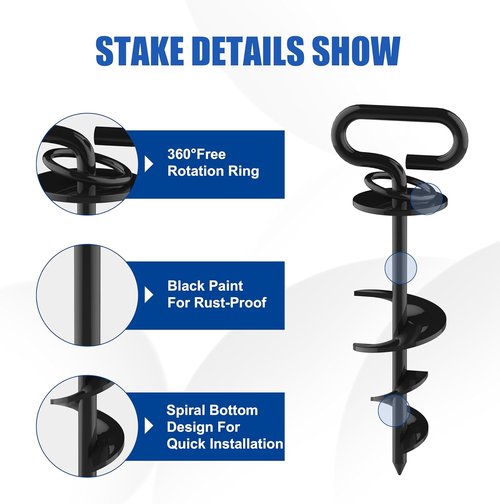 Eurmax USA Dog Tie Out Stake - Heavy Duty Triple Lock Anchor for Large Dogs | 2-Pack Black