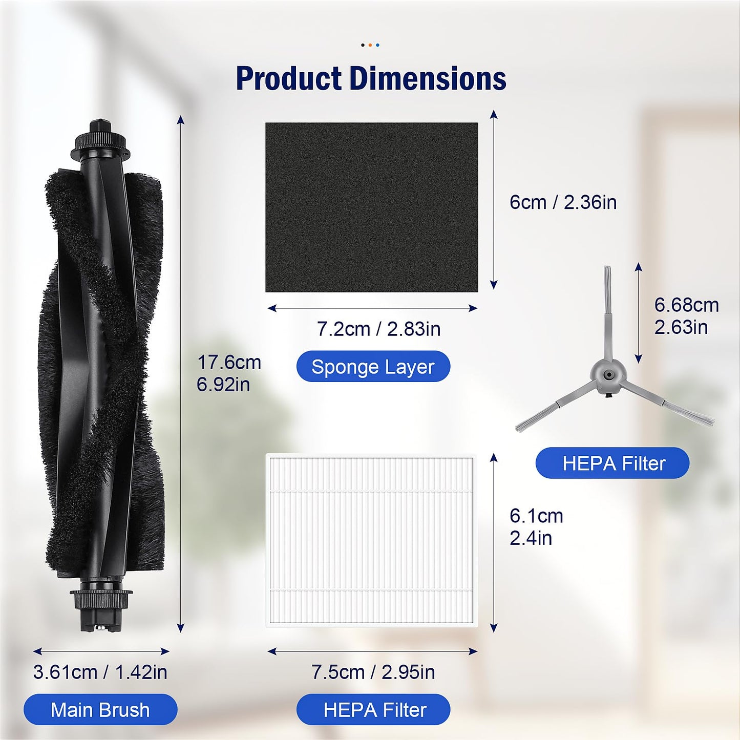 Accessories Kit for eufy L60 / L50 Vacuum Robot, Replacement Parts Include 2 Roller Brushs, 8 HEPA Filters, 8 Side Brushs, 4 screws, 1 Clean Tool and 1 screwdriver